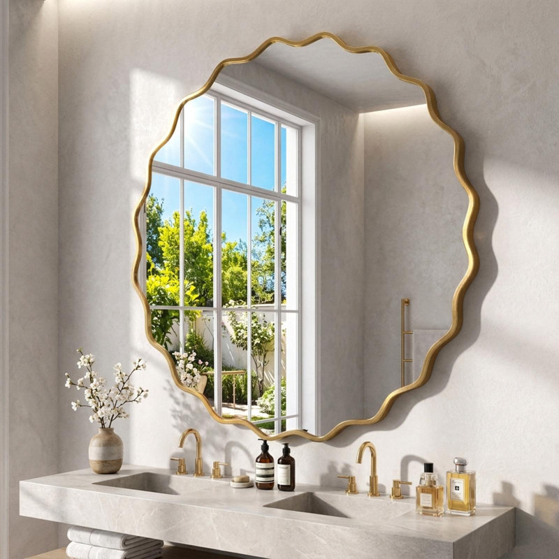 Aluminium Cylinder Wall Overmantel Mirror, Gold