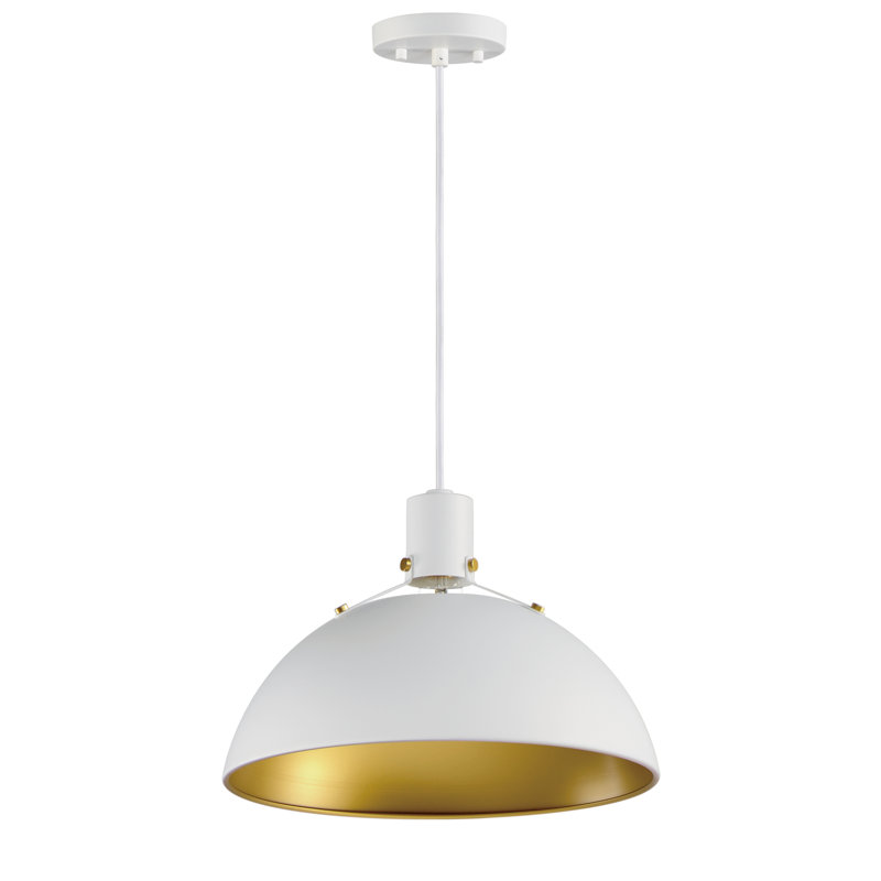 Luminaire suspendu unique à 1 lumière Dawn, Blanc / laiton satiné, H 10,5 po x l 15,25 po x P 15,25 po