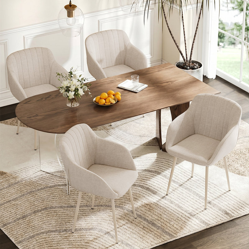 Upholstered Dining Chair, Beige, Beige, White