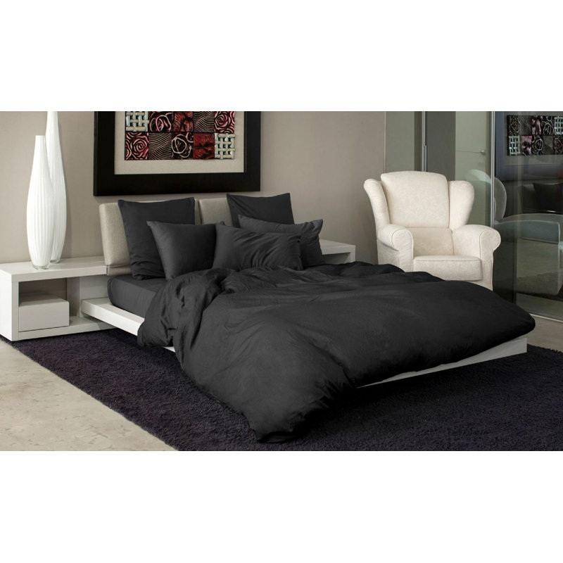 Viola Cotton Duvet Cover, King Duvet Cover, Charcoal