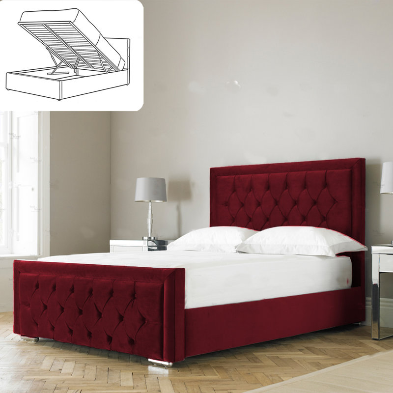 Aura Averian Upholstered Ottoman Storage Bed - Plush Velvet Gas Lift Bed Frame with Headboard, Single (3'), Burgundy
