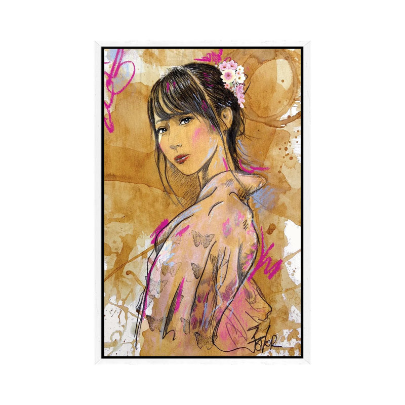 Sakura by Loui Jover - Painting on Canvas, 66.04 cm H x 45.72 cm W, White Framed