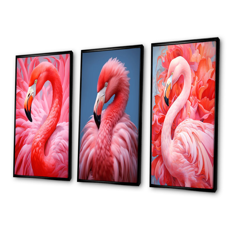 Ensemble de salon mural Theophania - Flamingo, Cadre flottant noir, H 32 po x l 48 po