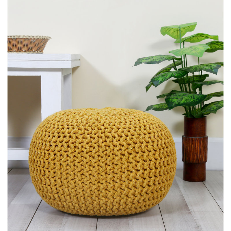 Round Pouf Foot Stool Ottoman – Cotton Knitted Cord Boho Pouffe – Cable Knit Filled Footrest For Living Room, Nursery, Bedroom, Patio & Lounge (18" X 18" X 14")