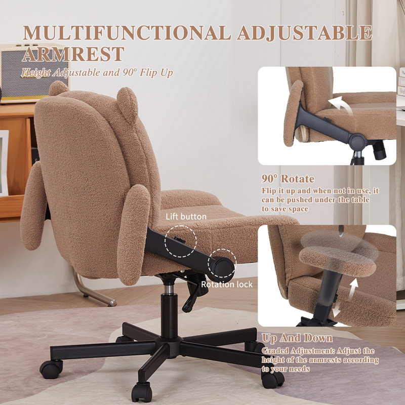 Modern  Ergonomic Home Office Chair With Adjustable Armrest And Smooth Wheels, Koala, Khaki