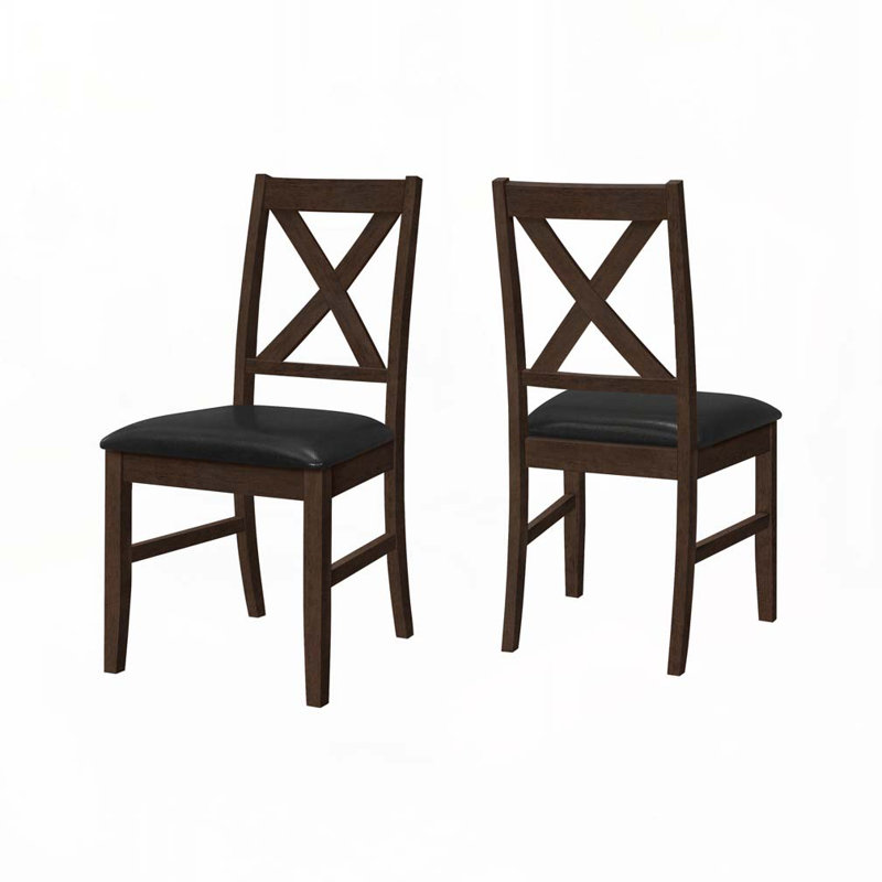Ensemble de chaises de salle à manger en cuir noir et bois brun Addo, H 37,3 po x l 19,62 po x P 21,45 po