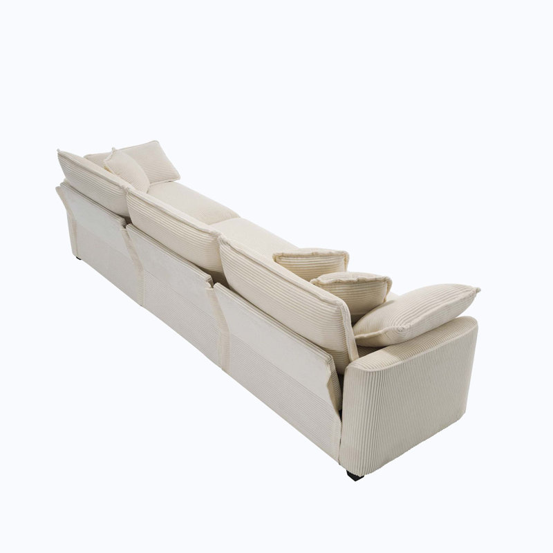 Canapé Bequette, 3, Velours côtelé beige, H 34 po x l 114,5 po x P 34,5 po