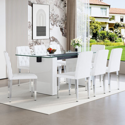 71" Modern Dining Table Set With PU Leather Chairs, Elegant Kitchen Table For Family Meals