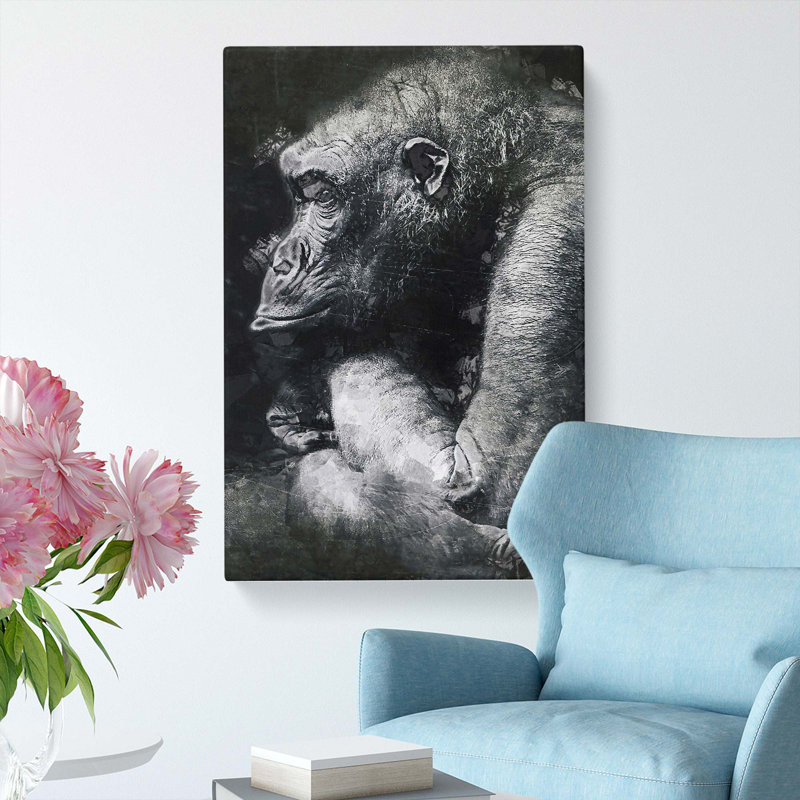 The Crouching Gorilla In Abstract - Wrapped Canvas, 60cm H x 40cm W x 3cm D