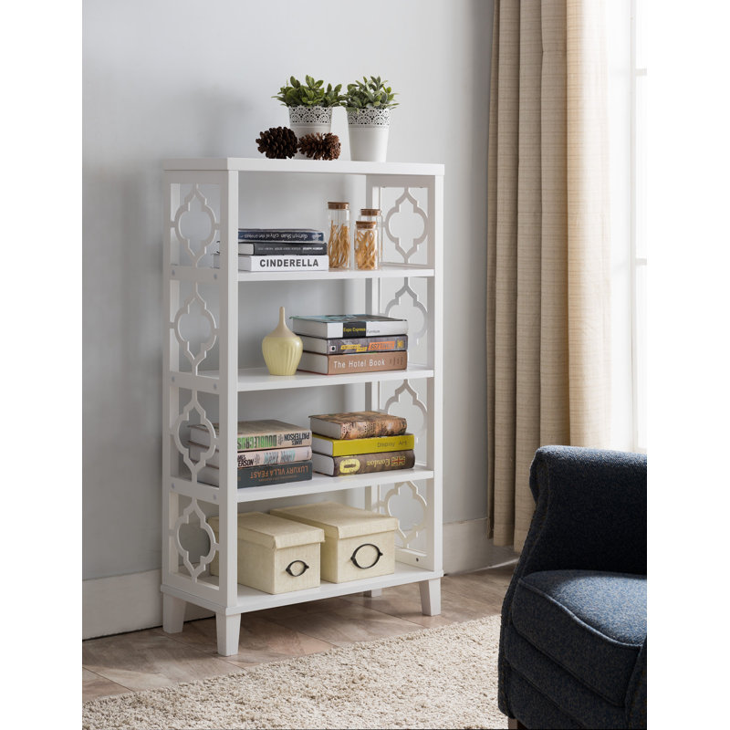 Yoko Five‑Tier Open Wood Etagere Bookcase in White Solid and Manufactured Wood Slim Vertical Freestanding Shelf Display Unit for Books Decorative Storage