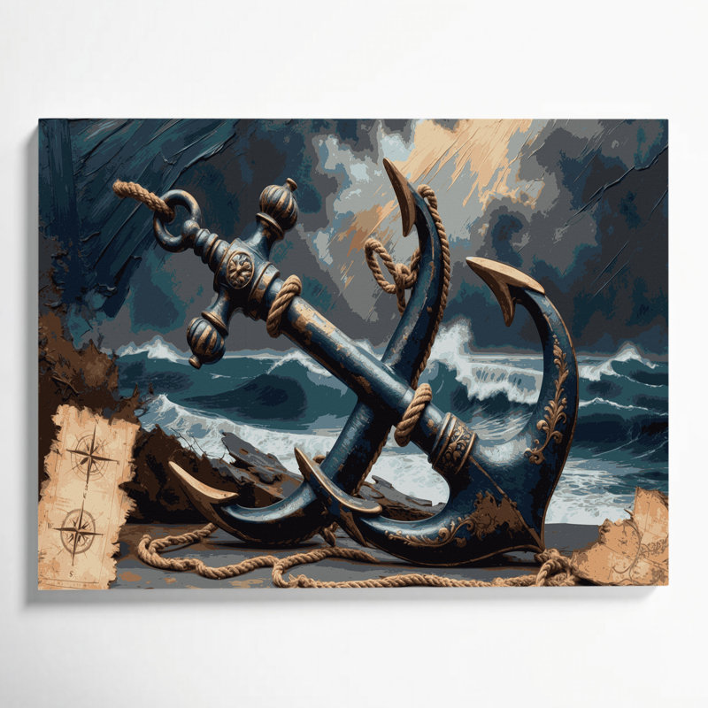 Nautical Crossed anchors Black Canvas Wall Art, 20" H x 30" W
