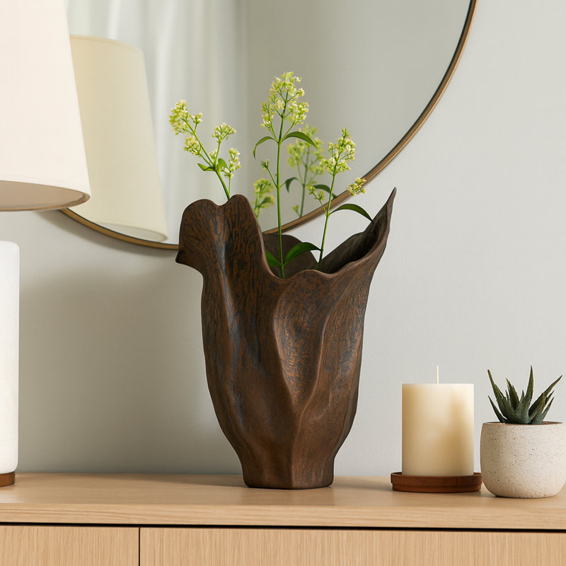 Sagebrook Home 16" Zaldana Large Porcelain Vase, Ivory, 16" H x 11" W x 13" D, Brown