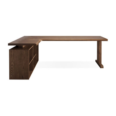 Bureau en bois massif en L noyer clair