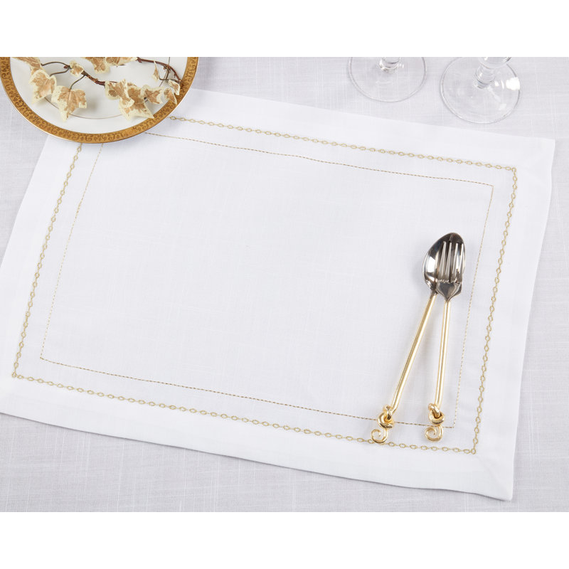 Gold Embroidered Chainlink Polyester Rectangle Placemats, Set of 4