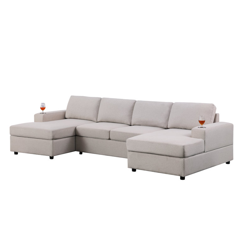 Canapé modulaire symétrique avec méridienne Rachdale, Mélange de lin beige