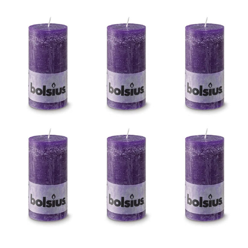 Bolsius Rustic Pillar Candle, 13cm H x 6.8cm diameter, Purple