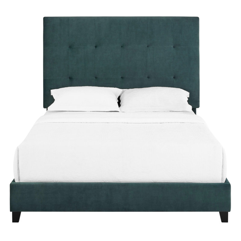 Grand lit tapissier en velours - Chambre de taille transitionnelle avec tête de lit