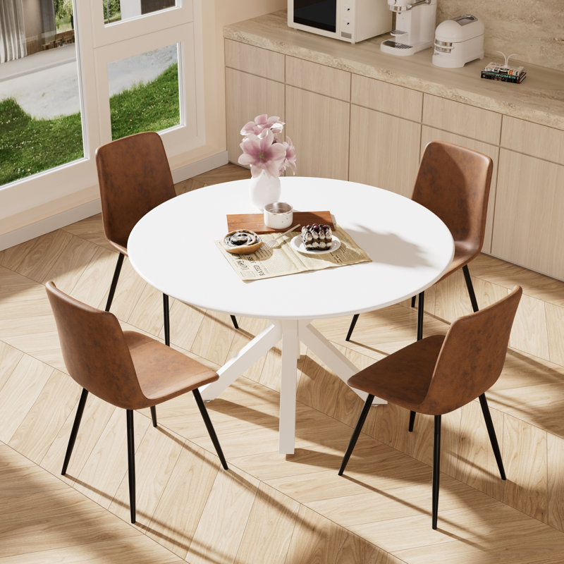 42.1" Round Dining Table and Chair Set for 4, White