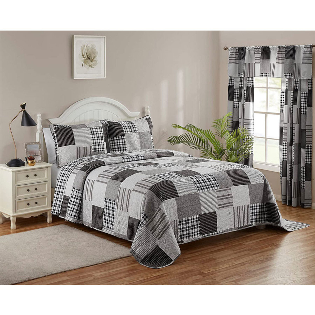 Legacy Decor Gray/White Microfiber Reversible 3 Piece Coverlet