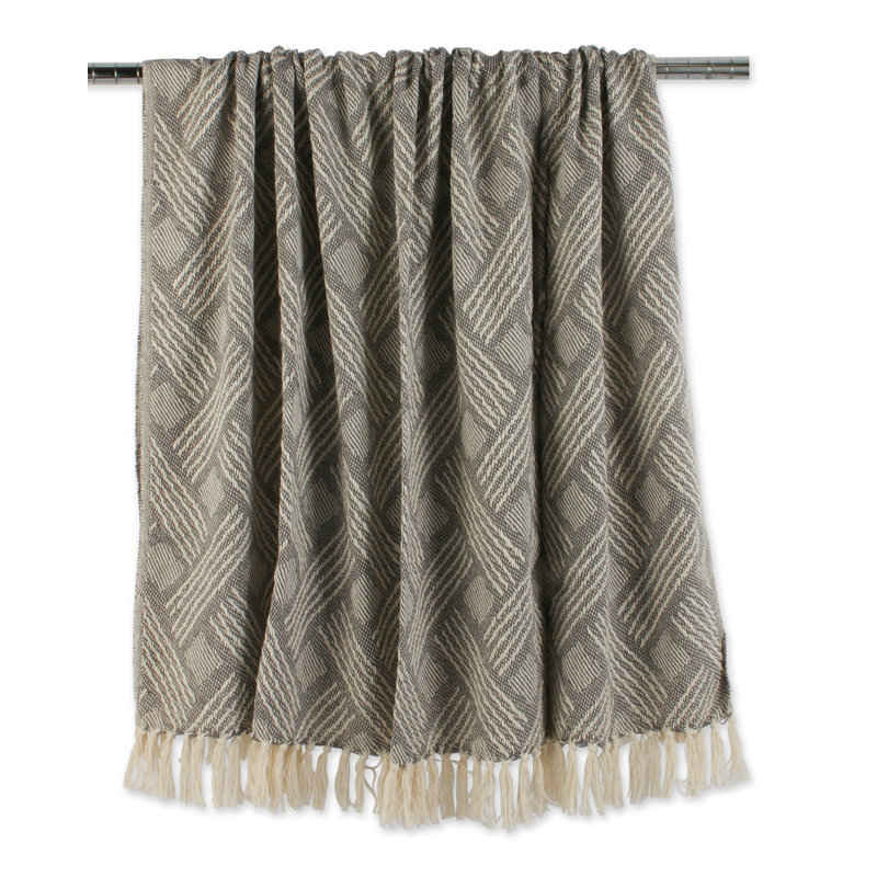 Gray Cotton Basketweave Throw Blanket with Fringe, 50x60