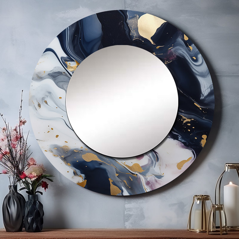 Rafida bleu et blanc Rafida, pierres énigmatiques IV - miroir mural rond bleu, 23 po x 23 po