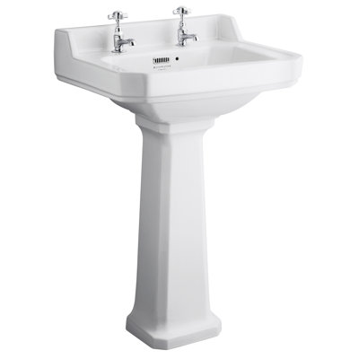 Nuie Fitzroy 560mm L x 450mm W White Vitreous China Rectangular Pedestal Basin Sink with Overflow