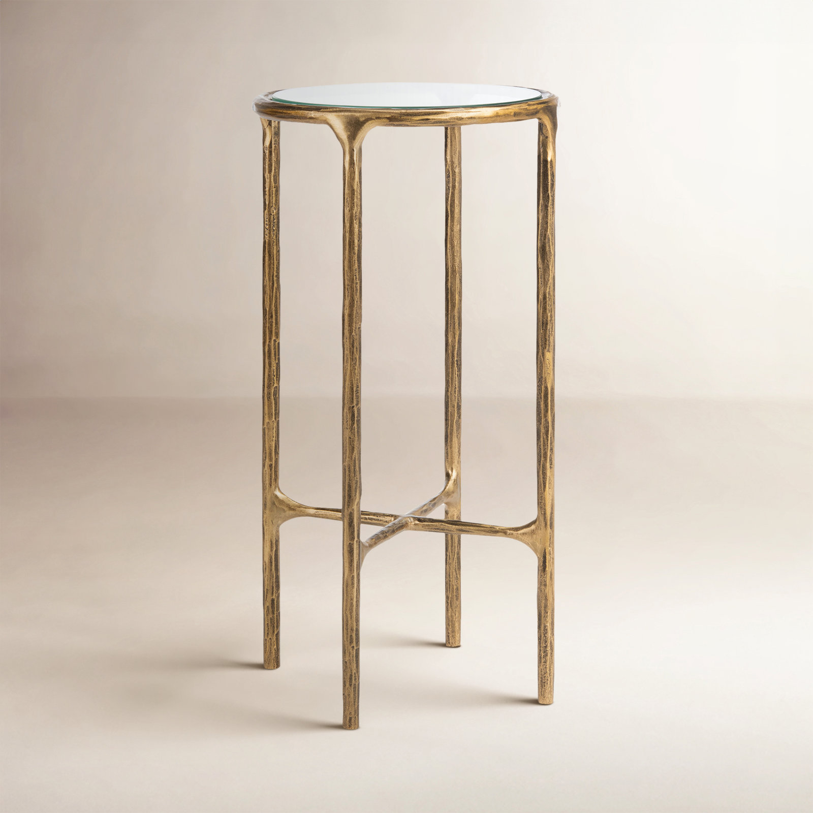 Evelynn 12" Genuine Marble End Table, Glass Top/Brass Base