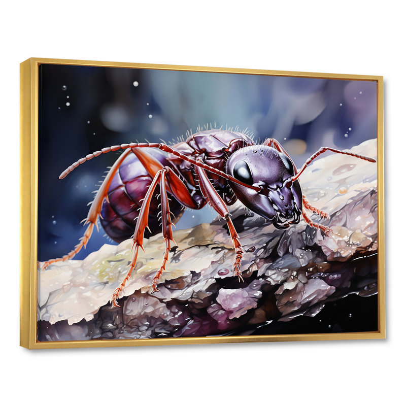 «Enchanted Microcosm Amethyst Ant» sur toile, H 16 po x l 32 po x P 1 po, Cadre flottant doré