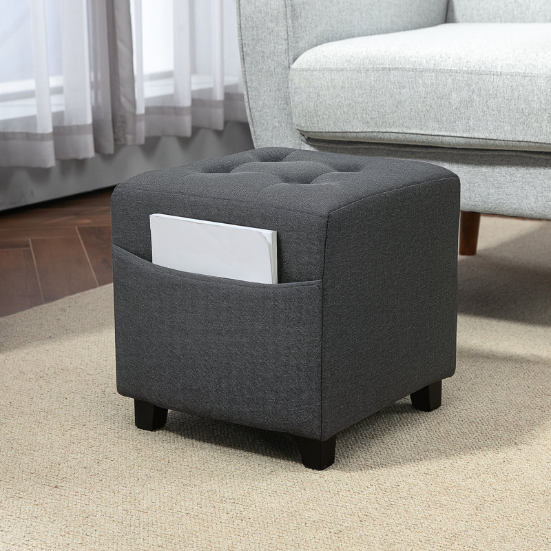 Taitianna Small Footstool Ottoman Rubber Wood Legs 35x35x35cm, Grey