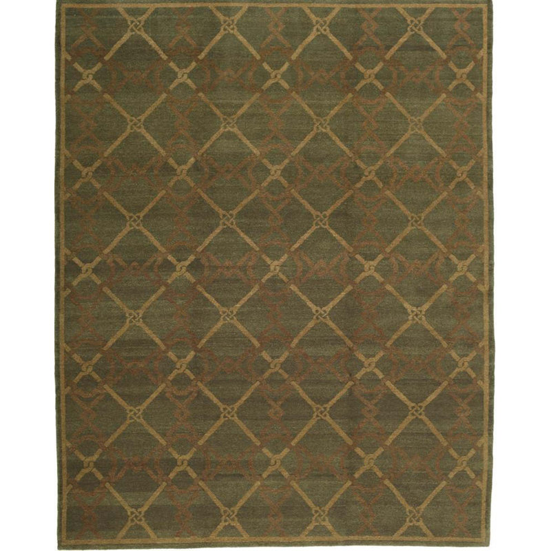 Wool Geometric Area Rug in Green, Rectangle 9'3" x 12'8"