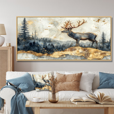 «Golden Deer Landscape Grace In The Forest II - Deer», art mural sur toile