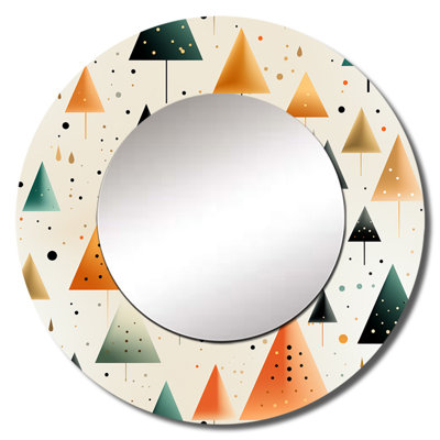 Yellow And Green Minimalism Trees - Geometric  Unique Wall Mirror, Modern Round Mirror, Printed Metal Art