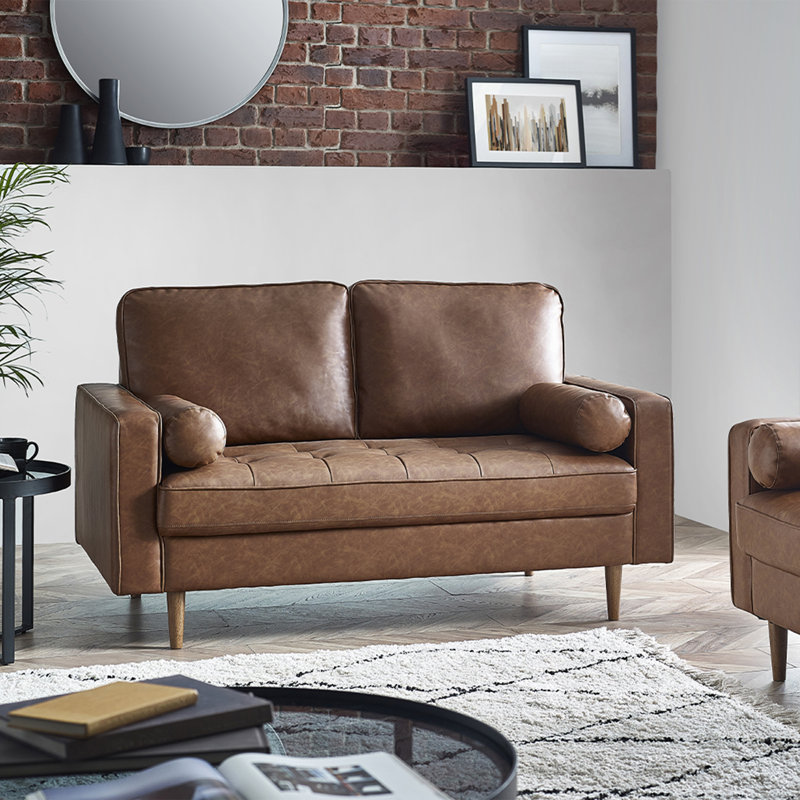 Altmann 2 Seater Faux Leather Loveseat Sofa, Brown