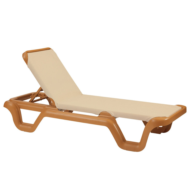 Grosfillex Marina 78" Long Reclining Chaise, Khaki/Teakwood