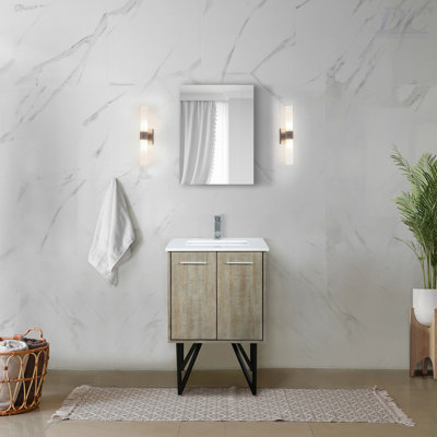 Meuble-lavabo rustique en acacia 24 po X P 20 po D, plateau en marbre de culture, ensemble de robinet chromé et Miroir