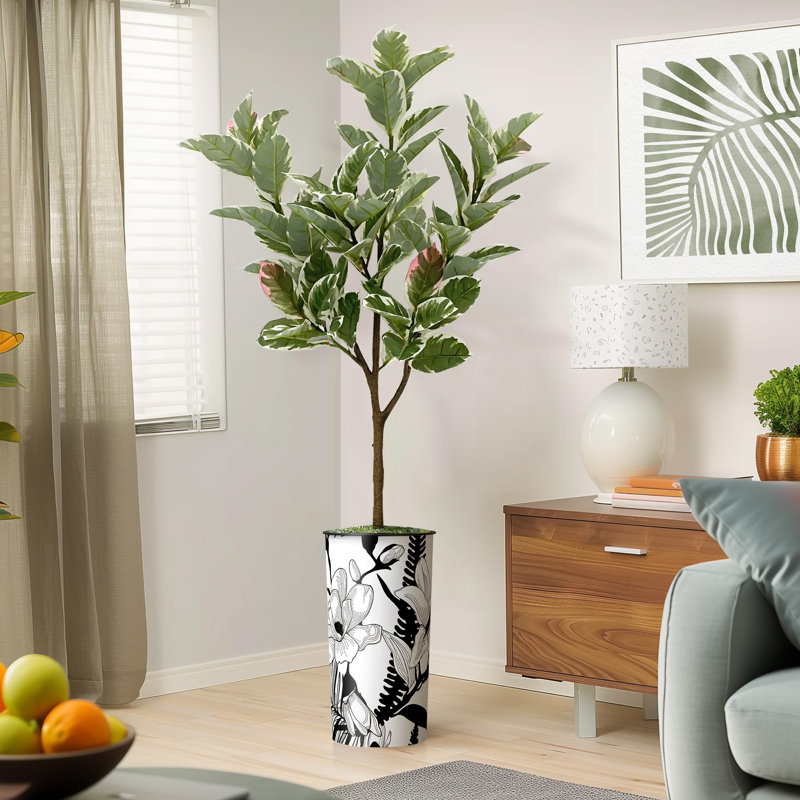 Arbre artificiel en fleur noire et blanche, Fleur noire