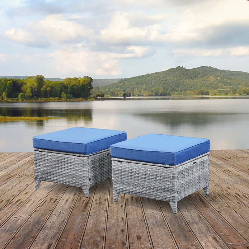 Repose-pieds d'extérieur avec coussin Bonia, Bleu marine