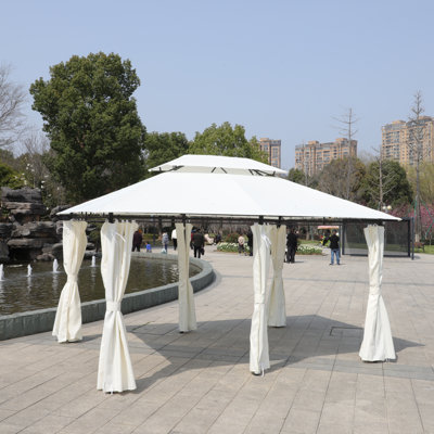 Pavillon de jardin extérieur 13 po x 10 pi, double toit ventilé et parois latérales détachables, beige