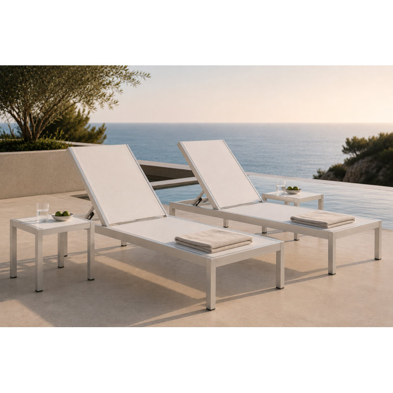 Ensemble de chaise longue inclinable 76 po Aynura, Blanc, Gris