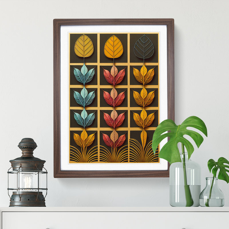 Leaves Deco - Framed Print, 46cm H x 34cm W x 2cm D, Walnut