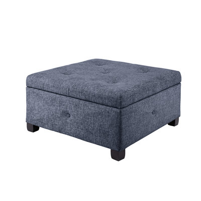Square Soft Close Storage - Blue, Solid Wood And Plywood Ample Interior Blue Seat Frame,