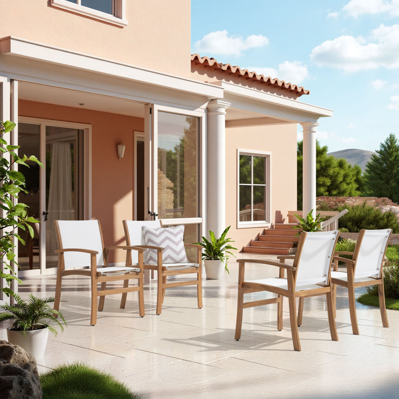 Chaises de salle à manger d'extérieur en bois d'acacia Patankar, Blanc