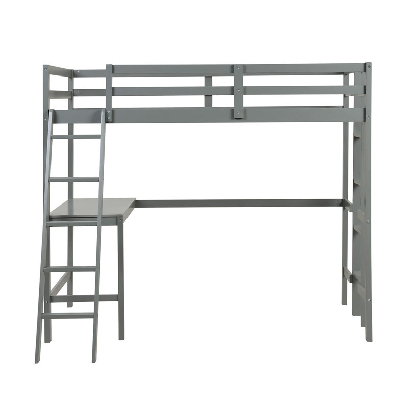 Diamonde Twin Loft Bed Frame W/desk Angled And Built-in Ladder Solid Wooden Frame Gray