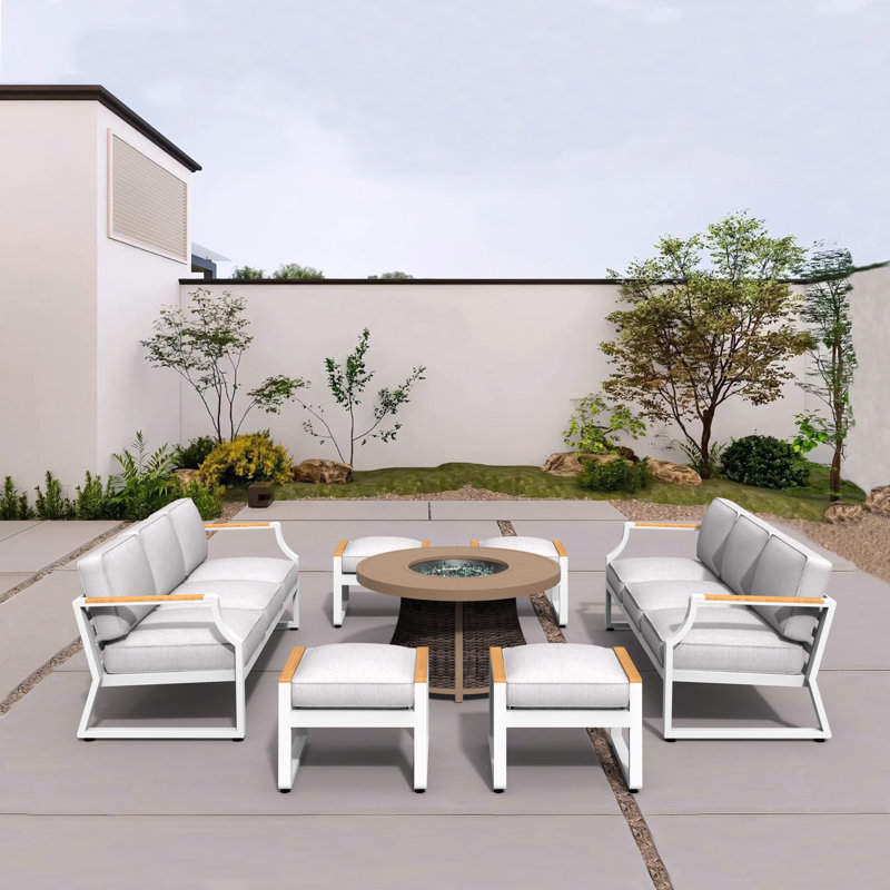 Kimimila Wicker 10 - Person Patio Conversation Set with Cushions, White