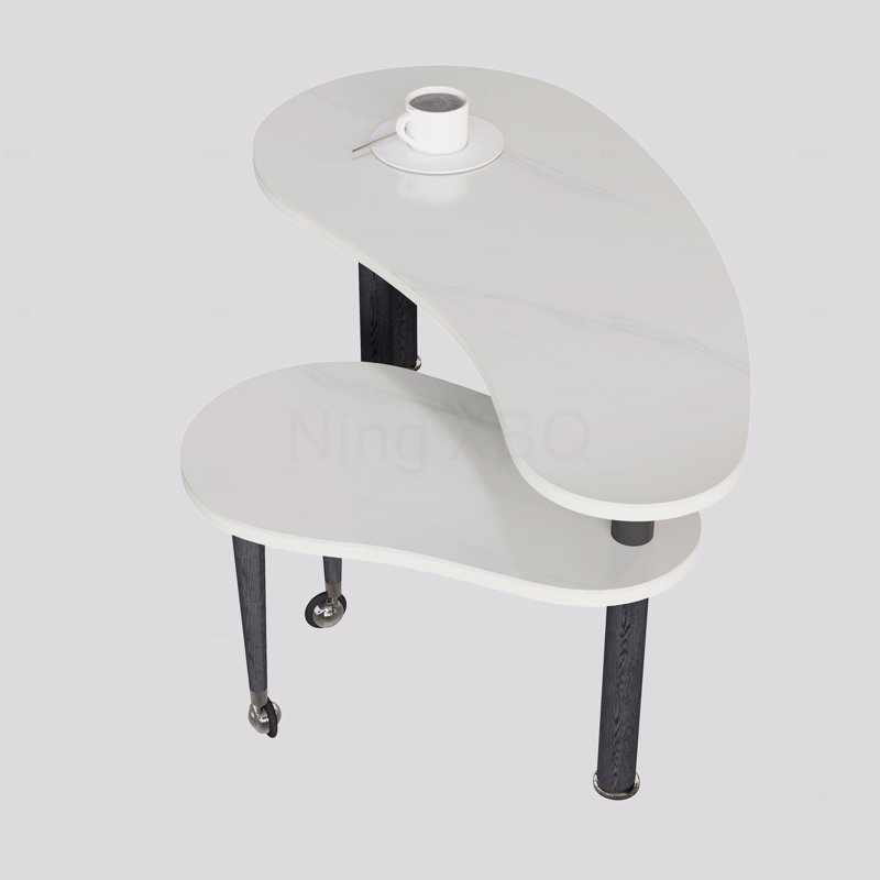 Table basse rotative contemporaine en bois avec pieds en caoutchouc massif pivotant sur 360 degrés avec un plateau de table en pierre frittée blanche de 6 mm pour le bureau de la chambre à coucher