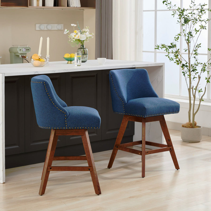 Tabouret de bar pivotant à hauteur de comptoir, ensemble de 2 tabourets de bar rembourrés à hauteur de siège de 26 po de hauteur, tissu bleu