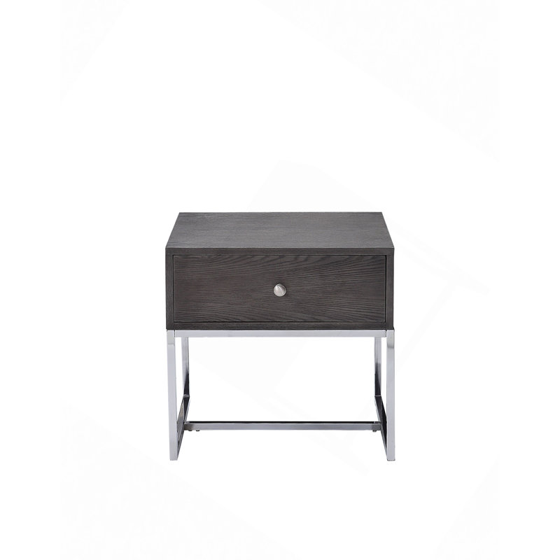 Gray Oak & Chrome Finish End Table