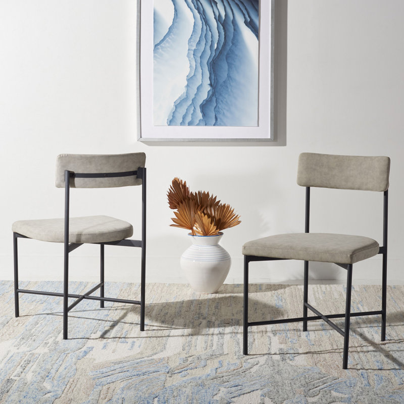 20'' H Leather Upholstered Metal Armchair, Light Gray Faux Leather