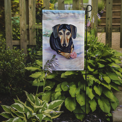 Drapeau de jardin teckel noir et crème