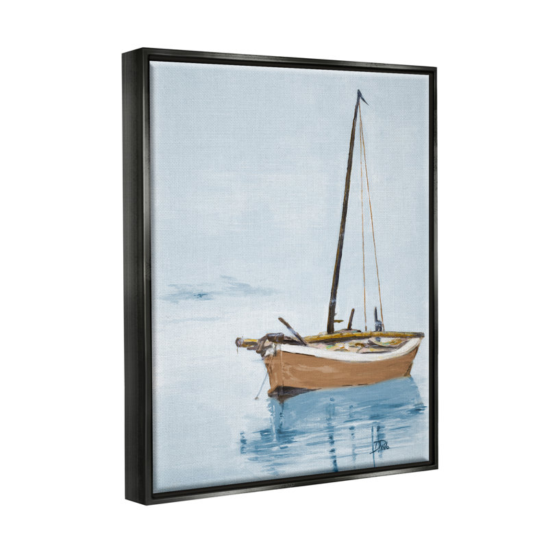 "Breakwater Bay", voilier et ondulations d'eau, art mural encadré par Patricia Pinto, H 21 po x l 17 po x P 1,7 po